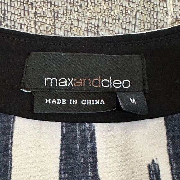 Max and Cleo Womens Dress M Sheath Black White V Neck 3/4 Sleeve Stretch - Picture 7 of 10